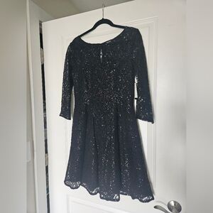 SLNY Black Fit and Flare Cocktail Dress